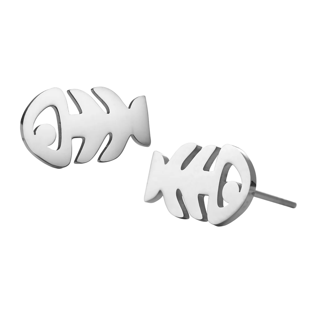fish silver My shape серебряные и золотые серьги-гвоздики облако Луна Звезда кошка Снежинка бабочка животное из нержавеющей стали маленькие серьги женские серьги - Окраска металла: fish silver