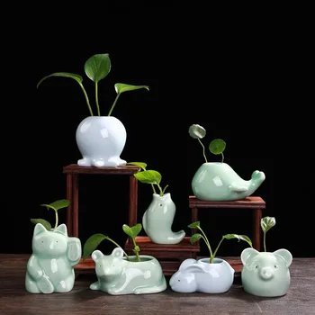 

Creative Animal Shape Celadon Scindapsus Hydroponic Flower Vase Green Plants Container Ceramic Flower Pot Office Desktop Decor