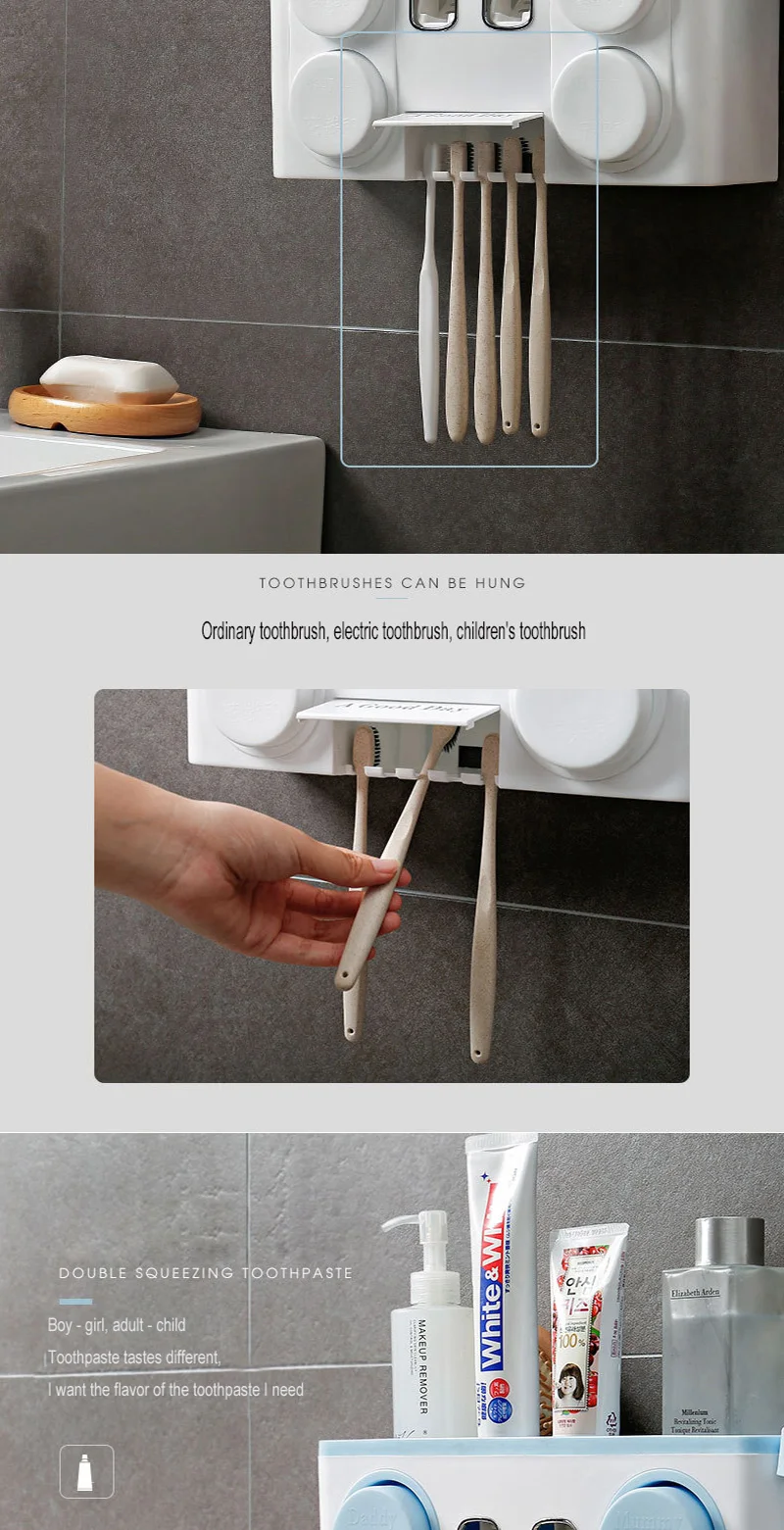 Multifunction Bathroom Accessories Automatic Toothpaste Dispenser With Suction Cup Toothbrush Holder Wall Toothpaste Squeeze