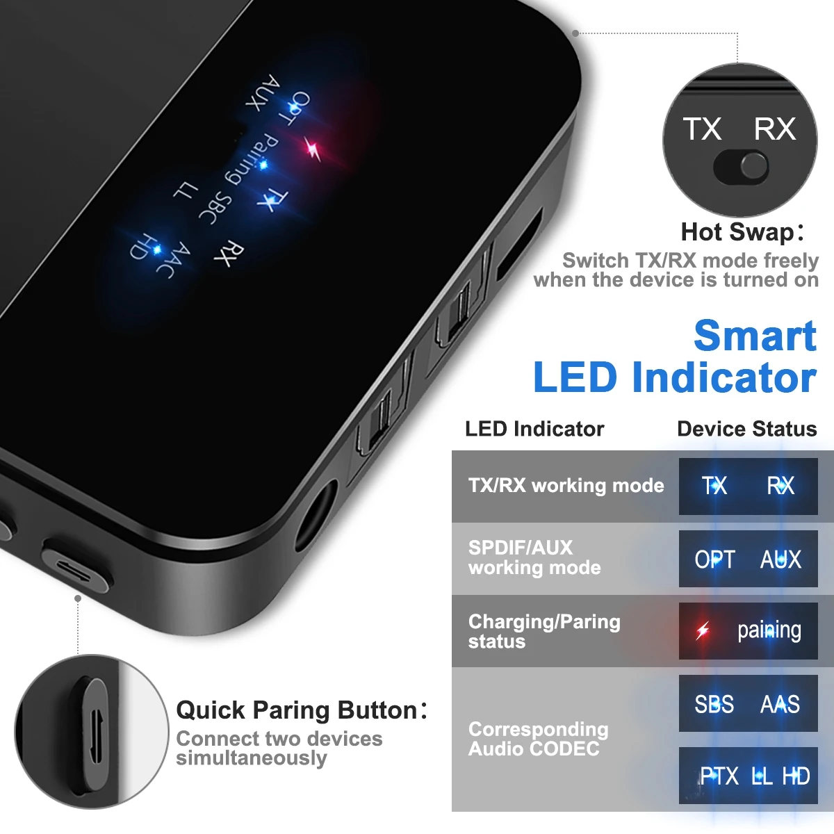  ELEGIANT 3.5 millimetri 2RCA HD bluetooth 5.0 Audio Trasmettitore Ricevitore Wireless Adapter/AUX/L