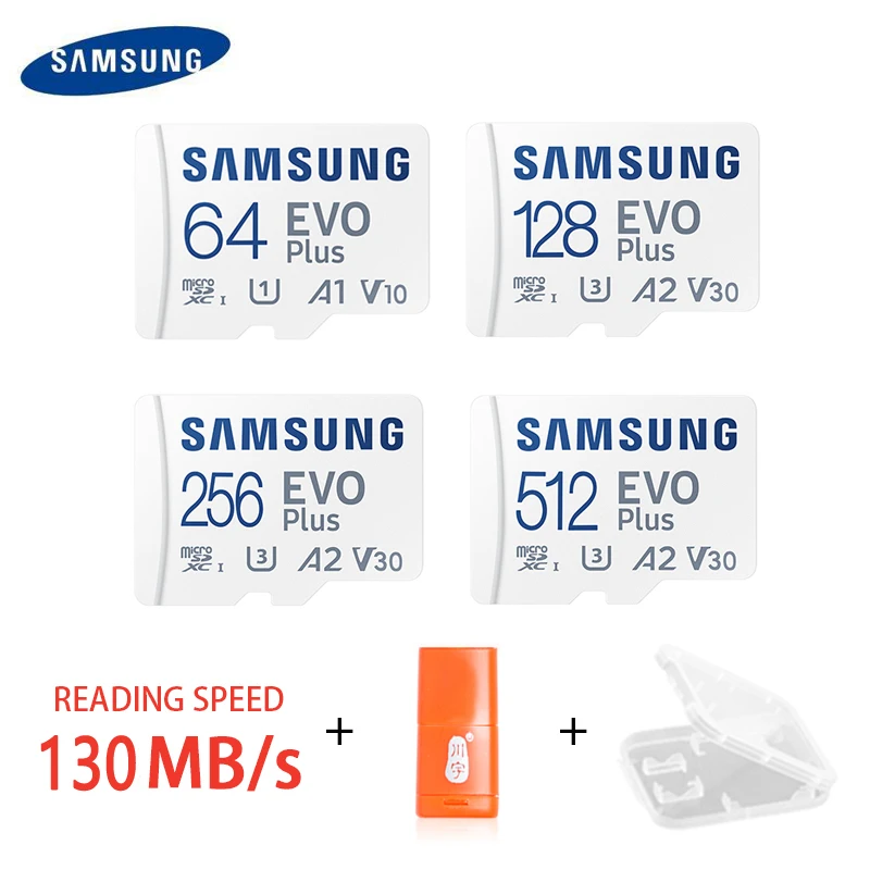 Новый продукт SAMSUNG 64 Гб 128 ГБ 256 512 TF(MicroSD) EVO Plus 4K U3 V30 A2 чтение 130 МБ/с.