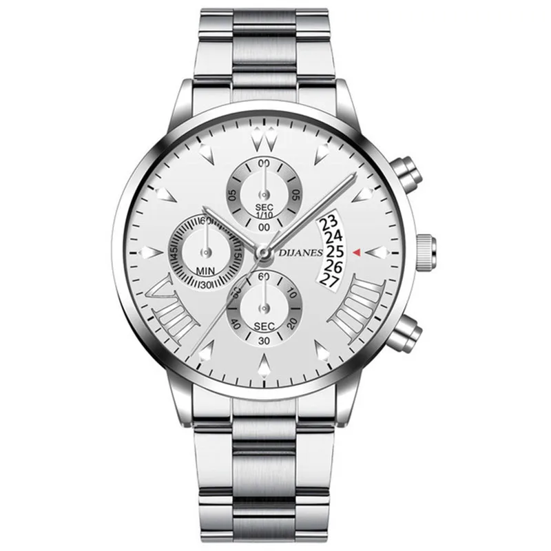 New Men Business Stainless Steel Quartz Wristwatch Fashion Mens Watches Calendar Date Clock Man Silver Bracelet Male Watch 