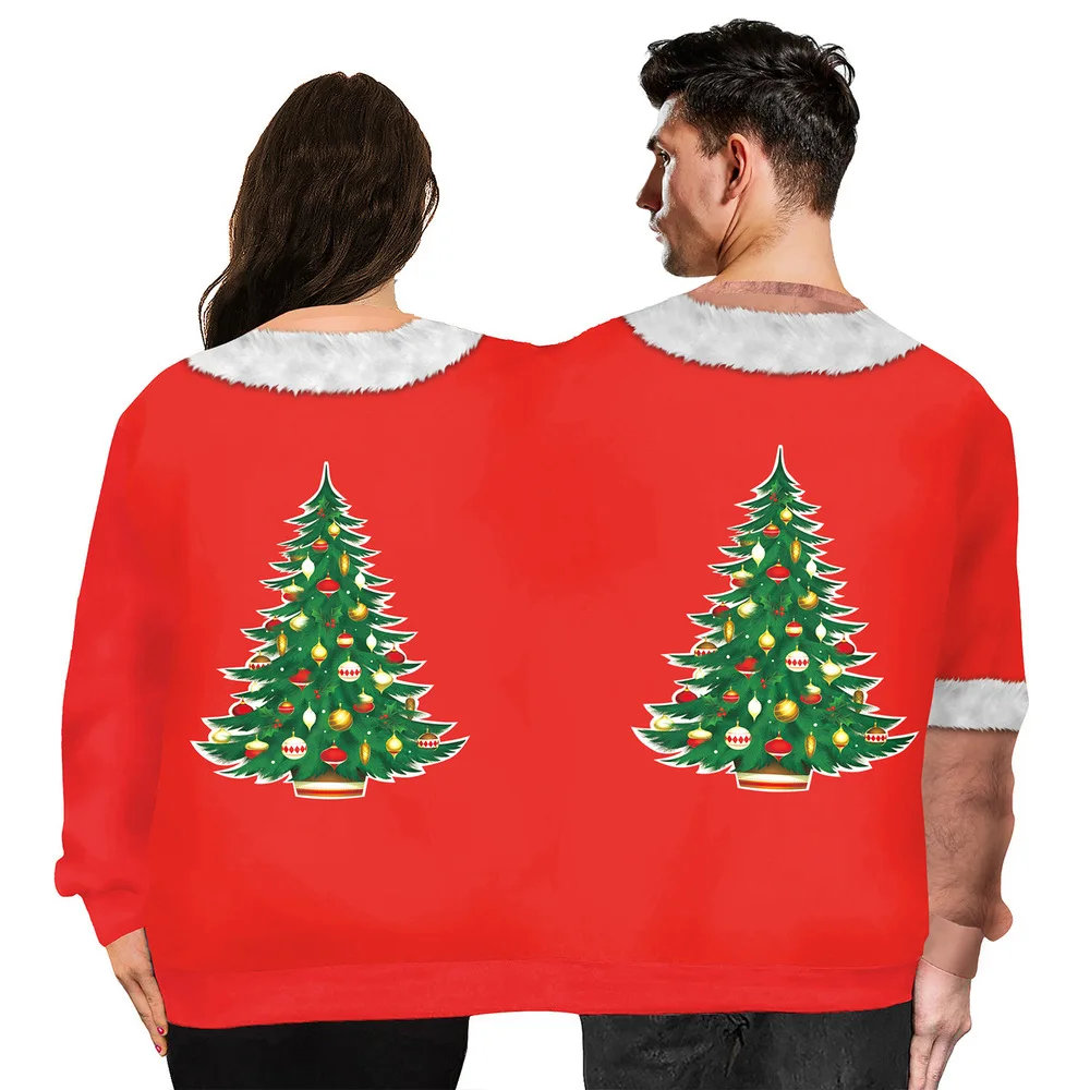 Couples Novelty Christmas Costumes Funny Tops Two Person Unisex Pullover Sweater Male Xmas Prank Adult Couples Party Costume