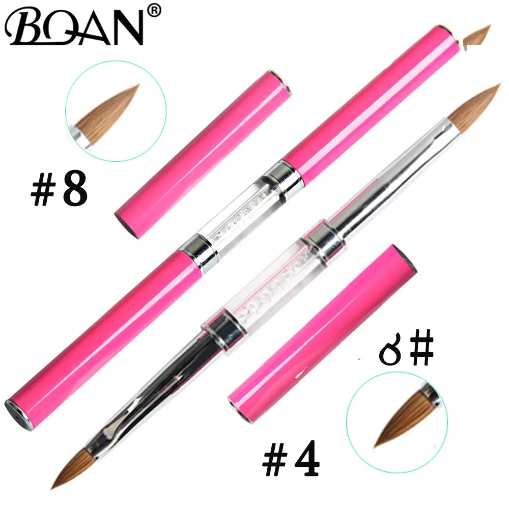 size 4 and size 8 BQAN розовый#4#8 Кисть для ногтей колинский из соболя для ногтей художественная кисть Двойные головки акриловая ручка со стразами ногти DIY инструмент для маникюра - Цвет: size 4 and size 8