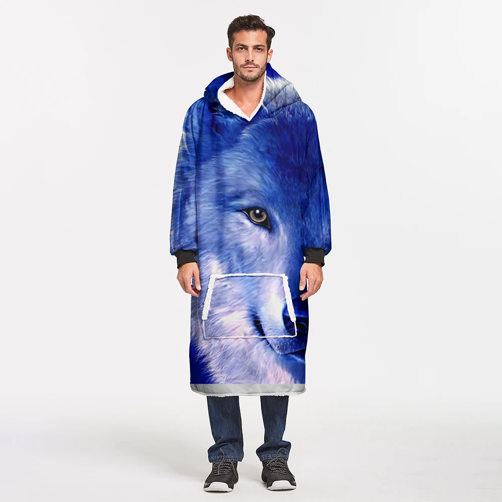 

Bat Blanket Hoodie Sweatshirt Oversize Wolf Lion Animal Pattern Soft Warm Couples Teen Girls Lazy Robes TV Blanket Hoodie Top