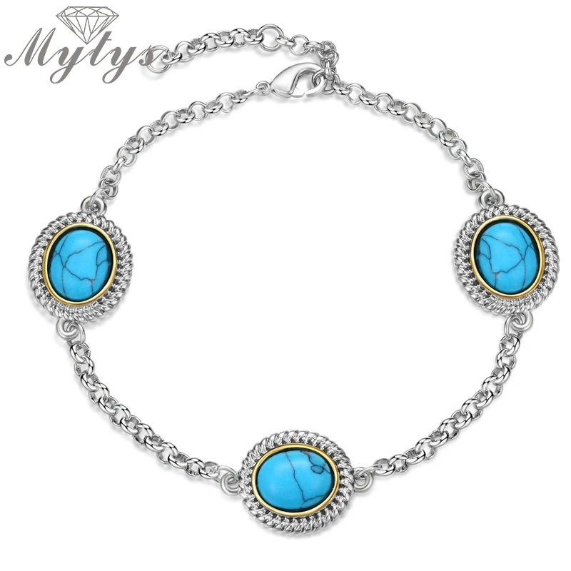 Mytys серебряный цвет синий красивые браслеты с камнем для женщин девочек Богемский Браслет праздничные ювелирные изделия B1158