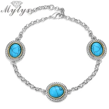 Mytys серебряный цвет синий красивые браслеты с камнем для женщин девочек Богемский Браслет праздничные ювелирные изделия B1158