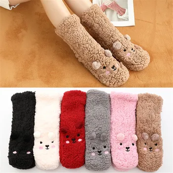 

Women Winter Cashmere Thick Warm Socks Female Cartoon Plus Velvet Non-slip Sleep Floor Socks Winter Carpet Socks