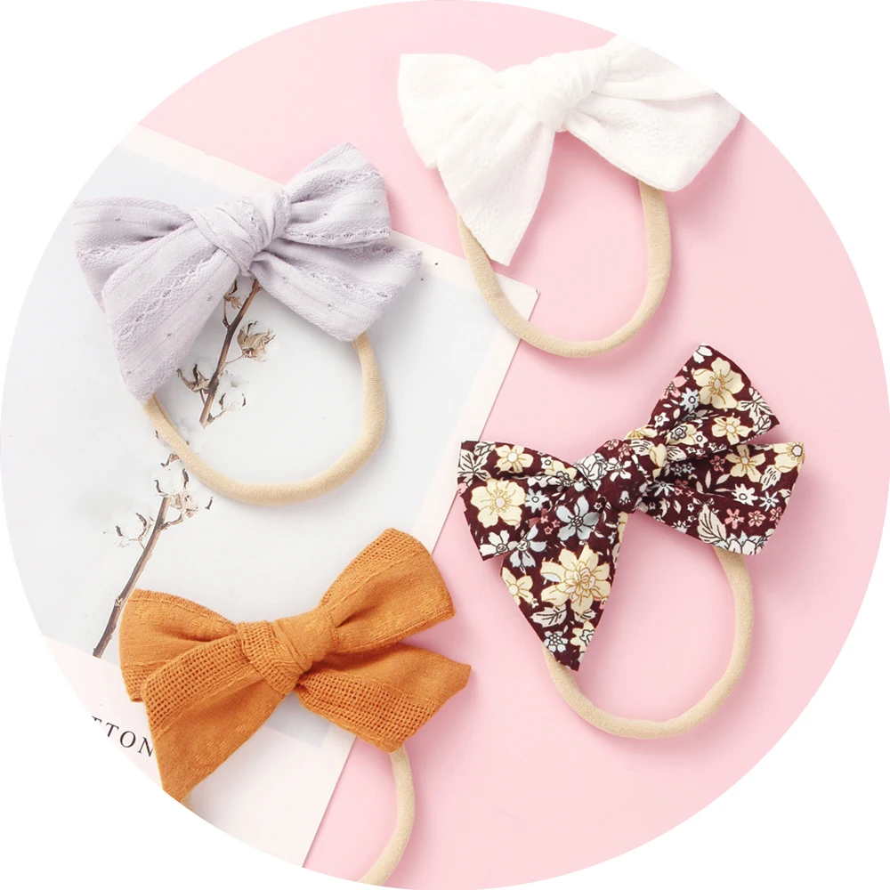 Floral Knitted Hair Bows Cotton Girls Headband Hot-sale Baby Bands Thin Nylon Headbands Printing Kids Soft Elastic | Аксессуары для