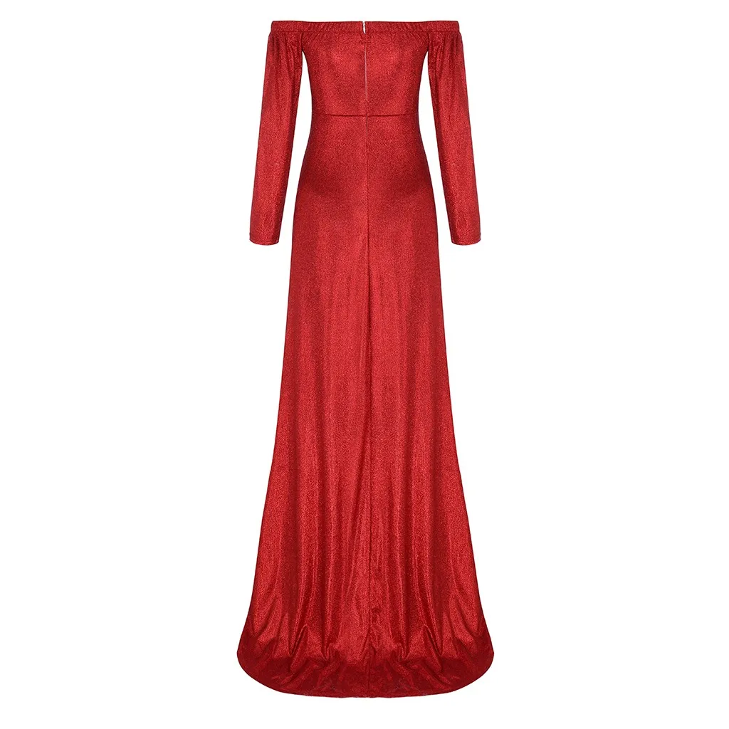 Ropa mujer vestidos femininos, женское сексуальное тонкое однотонное платье с блестками на плече и бантом, длинное платье с длинным рукавом, праздничное платье