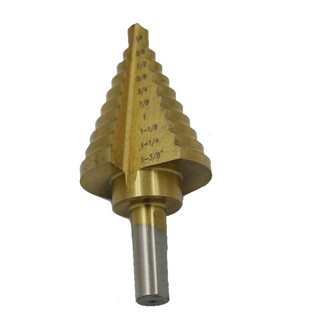 

HSS Titanium Pagoda Drill Ladder Drill Round Shank Step Drill Bit 1/4-1-3/8 Electric Drill Tool for Metal Wood Hole Punching