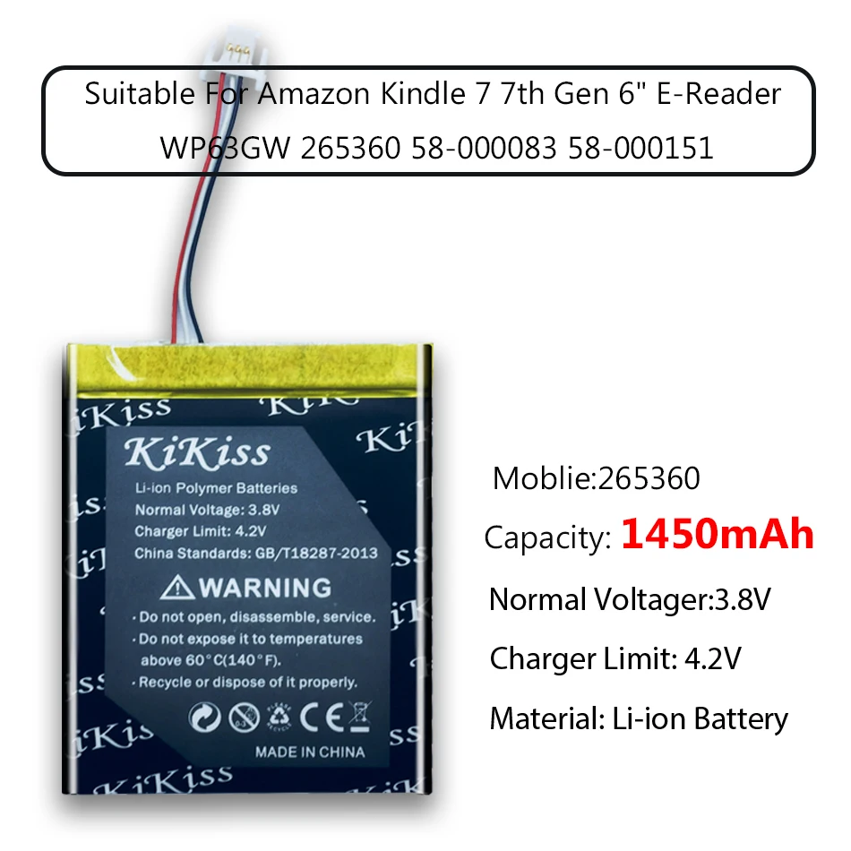 1450 мАч высокой Ёмкость Батарея для Amazon kindle 499 558 7th поколения 8th поколения SY69JL WP63GW 58-000151 MC-265360-03