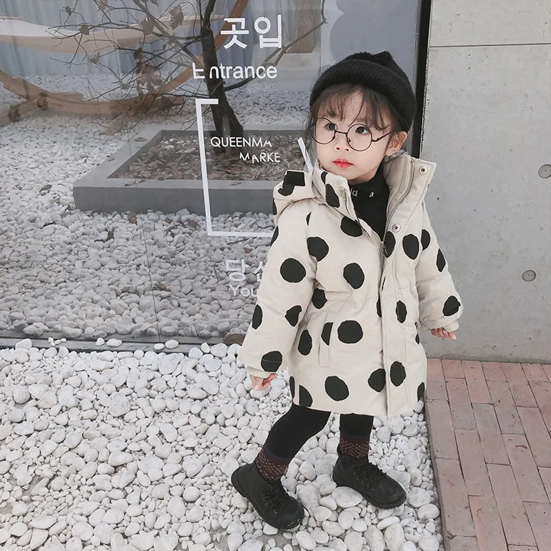 A mu hou New Style Dotted Girls' Cotton-coat Winter Style Korean-style Hooded Small CHILDREN'S Hand Cotton Children Cotton