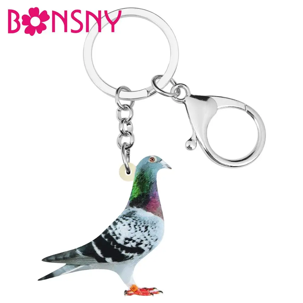 Bonsny Acrylic Carrier Pigeon Key Chains Bird Key Rings Bag Car Purse Decorations Keychains For Women Girls Teen Men Charms Gift