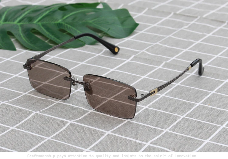 Vazrobe Glass Sunglasses Men Brown Rimless Sun Glasses for Man Outdoor Driving Fishing Cystal Stone Lens Heavy Eyewear UV400