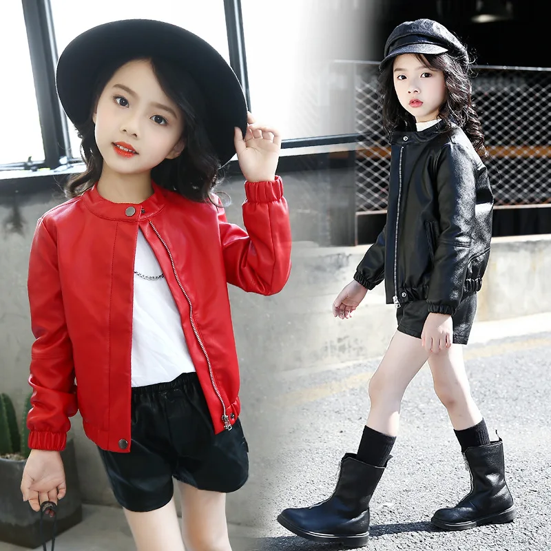 

2019 Fashion-Style CHILDREN'S Jacket New Girls Spring Clothing Tops Big Boy Children Two-Button Leather Coat Childrenswear