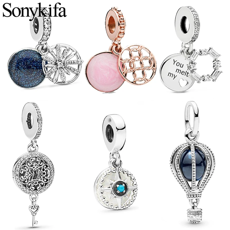 

2PCS New Star & Blue Hot Air Balloon Charm Bracelet Necklace Beaded Accessories Fit original Pandora fashion Diy jewelry gift