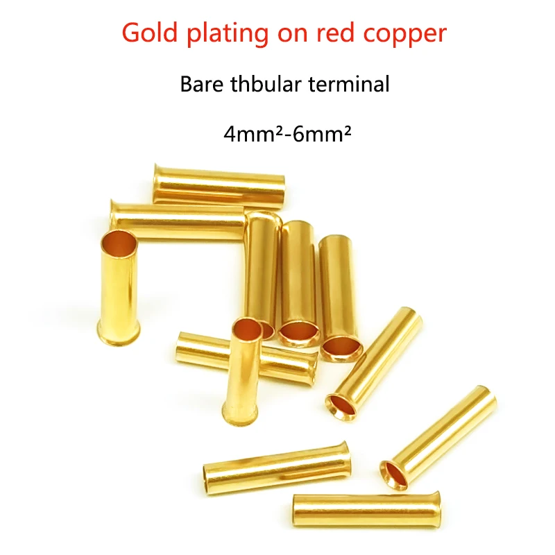 

10PCS Gold-Plated Cold Press Terminal Block High Quality Copper Sleeve 4mm²6mm²