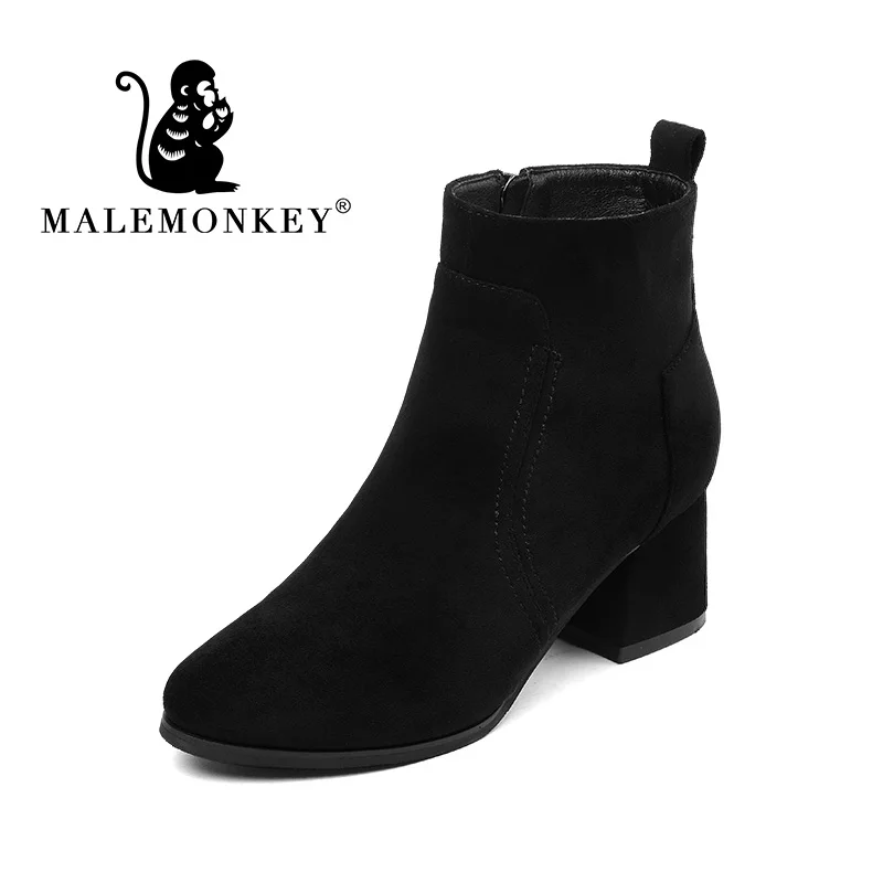 MALEMONKEY Элитный бренд дизайнеры Новая модная женская обувь удобные женские резиновые ботинки черного цвета на молнии, флоковые - Цвет: Черный