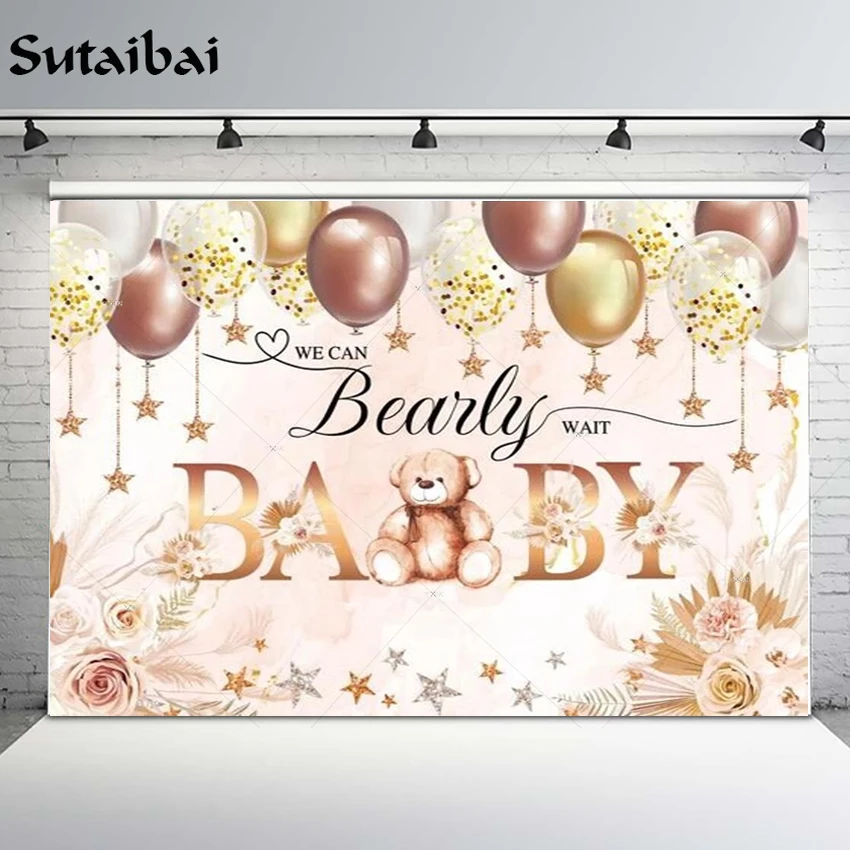We Can Bearly Wait Baby Shower Decor Teddy Bear Boho Flowers Stars Balloon  Backdrop For Girl Boy Party Photography Background - Backgrounds -  AliExpress