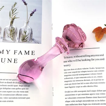 Glass Dildo Pink Rose Flower Shape Vaginal Anal Butt Plug Self Comfort Masturbator Sex Toys for Woman 5
