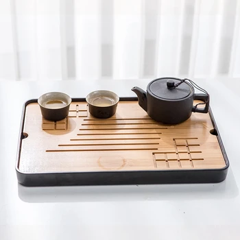 

Kung Fu Tea Set Natural Bamboo Tea Tray Rectangular Traditional Puer Wooden Tea Tray Cha Tea Table