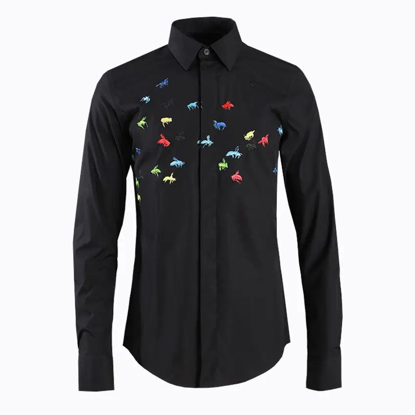 New Arrival Fashion High Quality Hand-painted Front Color Bee Casual Shirts Long Sleeve Plus Size M L XL 2XL 3XL 4XL - Color: G2019100 black