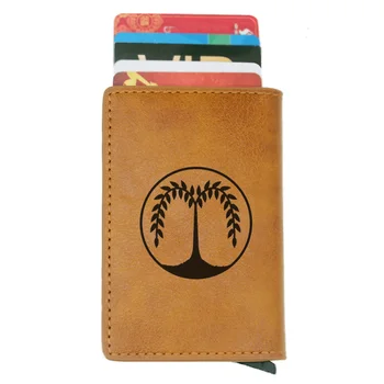 

Vintage Brown Emblem of tree of Life Design Rfid Wallet Classic Men Women Credit Card Leather Wallets Short Purse