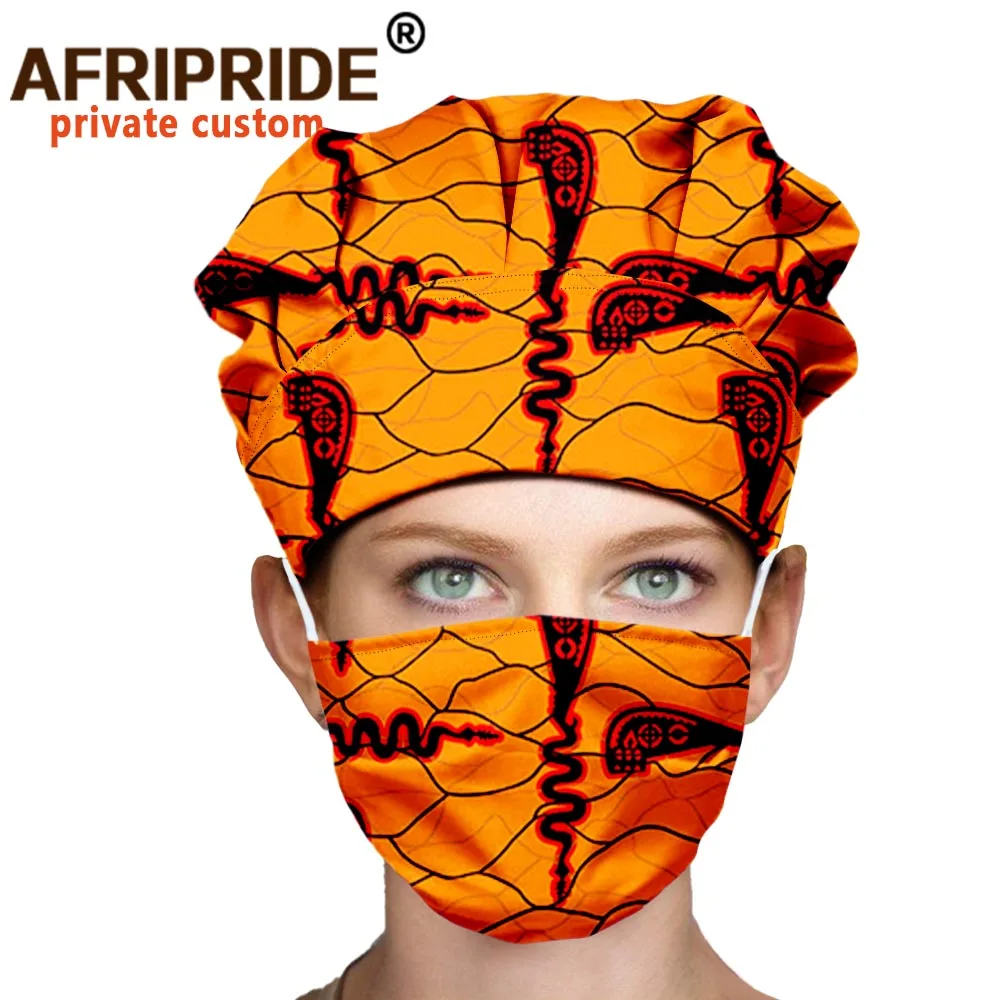 

African Pattern Ankara Print Bonnet Women Night Sleep Cap Head Wear Ladies Headwrap Hair Hat Match Print Mask 2 Piece A20H012