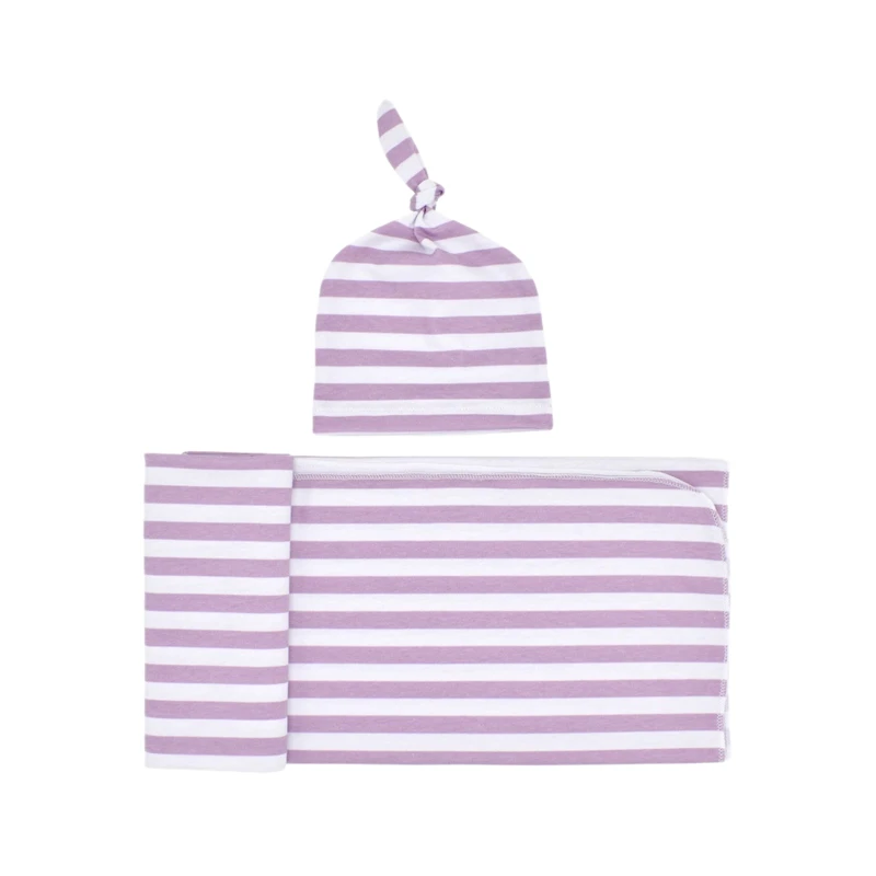 Purple Вязаное детское одеяло для пеленания с шапочкой, комплект для пеленания новорожденных, одеяло для приема, идеальный подарок для мальчиков и девочек - Цвет: Purple
