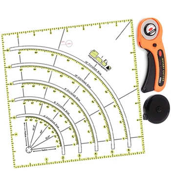 

Arcs Fans Quilt Circle Cutter Ruler Kit with Rotary Cutter Wheel Tape Measure for Patchwork Fabric Cloth Sewing Easy Cutting