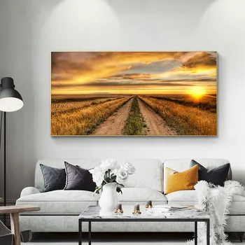 

Countryside Rode Sunset Landscape Wall Art Mountain Canvas Painting Posters and Prints Modern Wall Art Picture for Living Room