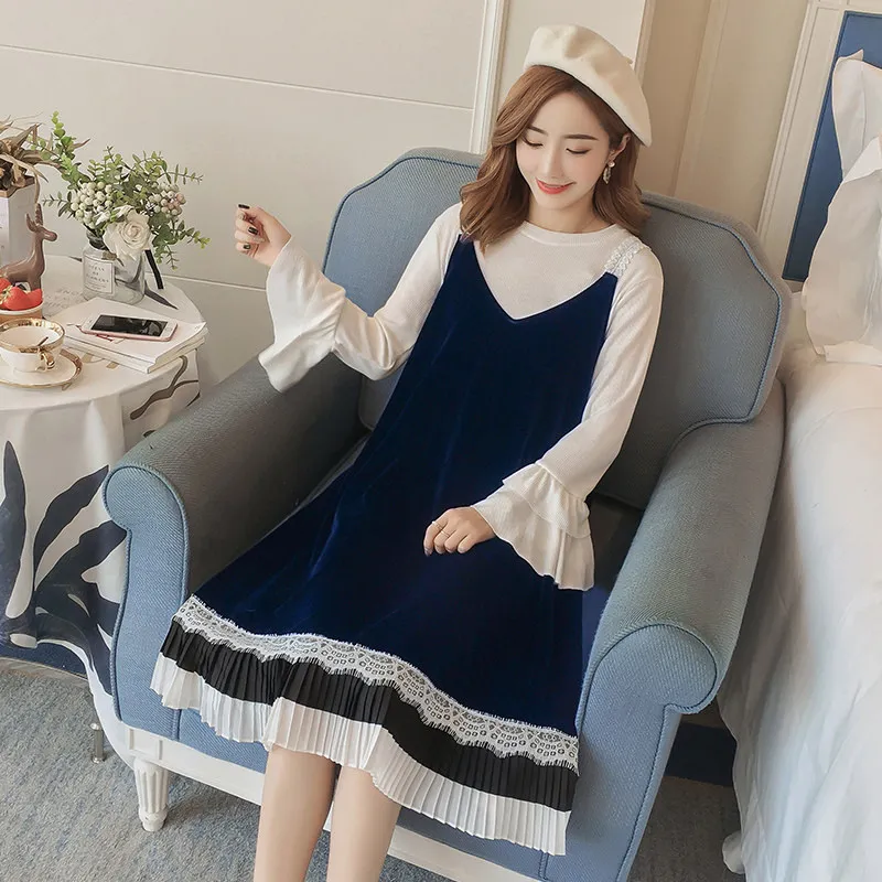 

2018 Korean-style Autumn Mid-length Fashion Models Tops Large Size Fashion Mom Pregnant Women Vest Skirt Pregnant WOMEN'S T-shir
