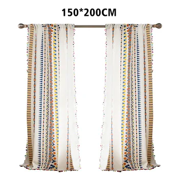 

2pcs Balcony Window Curtain Printed Washable Home Decor Drapes Cotton Linen Bedroom Rustic Style Light Filtering Kitchen Office