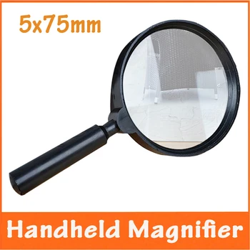 

5X Old Man Reading Newspaper Glass Magnifying Glasses 75mm Lens Diameter Handheld Magnifier with Handle Household Portable Loupe