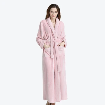 

Lover Flannel Sashes Thick Women Pajamas Set Winter Extra Long Warm Men Women Kimono Home Clothes Coral Velvet Couple Nightgown