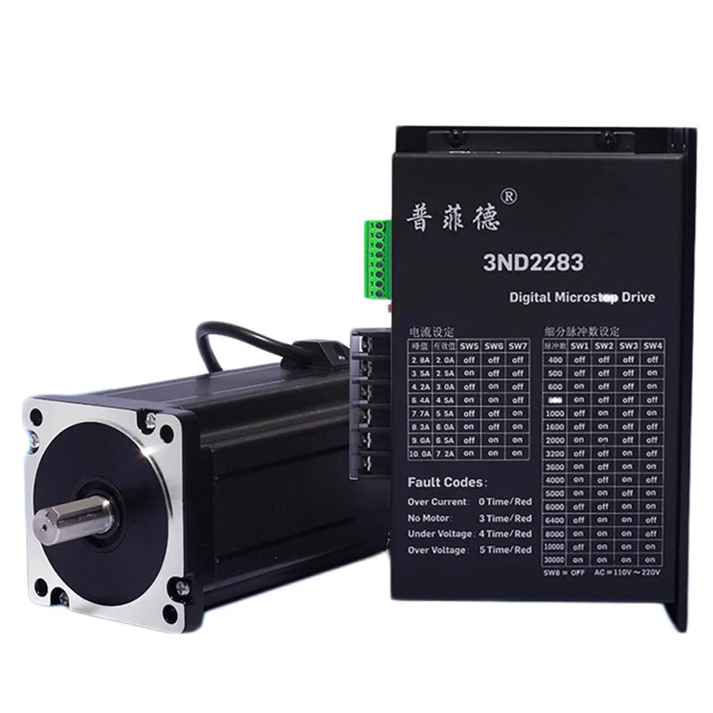 

Шаговый двигатель Nema 86 AC 220 В 4N-12N 3-фазный 3-проводной Nema 86BYG350E и комплект драйвера 3ND2283 для 3D-принтера