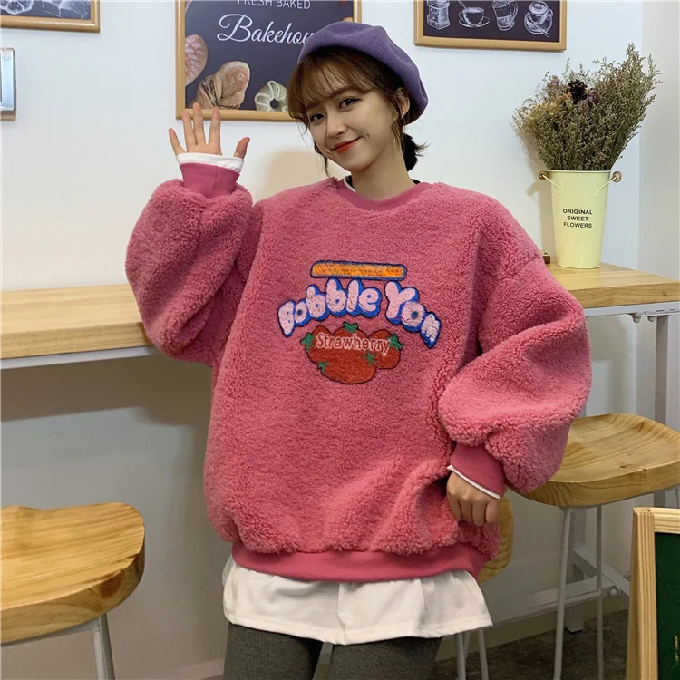 Joinyouth Толстовка Женская Корейская овечья шерсть ropa mujer Harajuku о-образный вырез Свободный Полный свитшоты осень зима теплая одежда 128