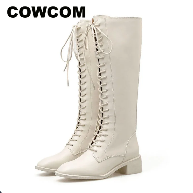 COWCOM/; сапоги до колена на шнуровке; сапоги из искусственной кожи; тонкие сапоги для верховой езды; высокие сапоги; зимние сапоги; женские сапоги до бедра; JXQ
