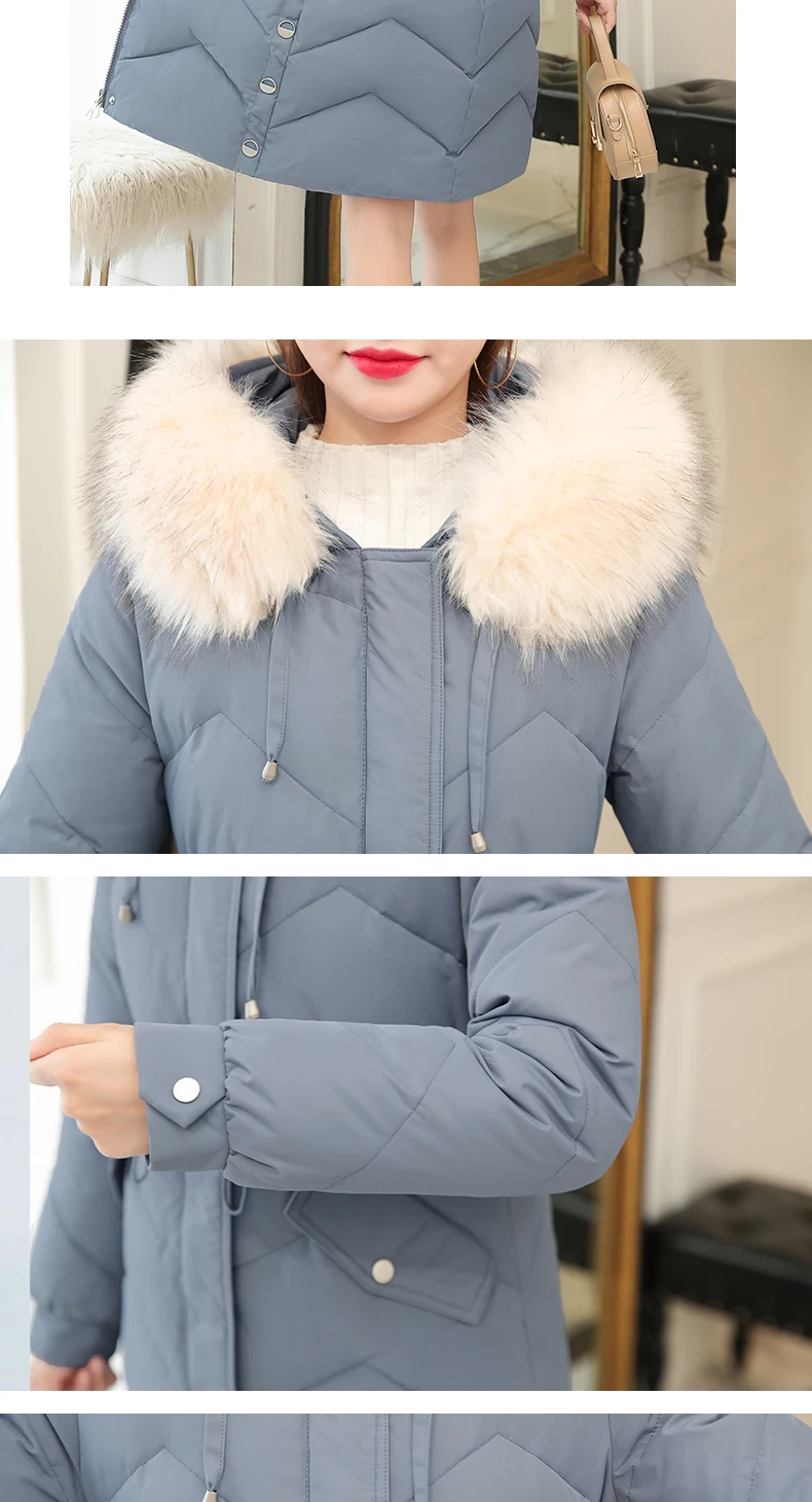 Новинка года; женский пуховик из хлопка с длинным разрезом в Корейском стиле; модная зимняя куртка; thi