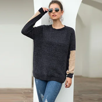 

Womens Sweaters European Style Thin Woman Sweater Autumn Spring Long Sleeve O-neck Patchwork Womens Sweater