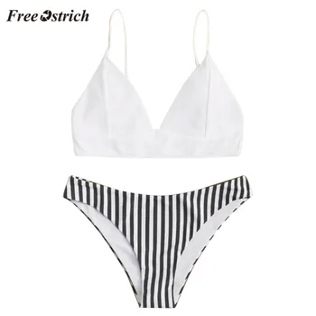 

Free Ostrich Sexy Lingerie Women Underwear Low Waist Panties Padded Bra Push Up Biquini Bra And Panty Set Striped Bathing Suit