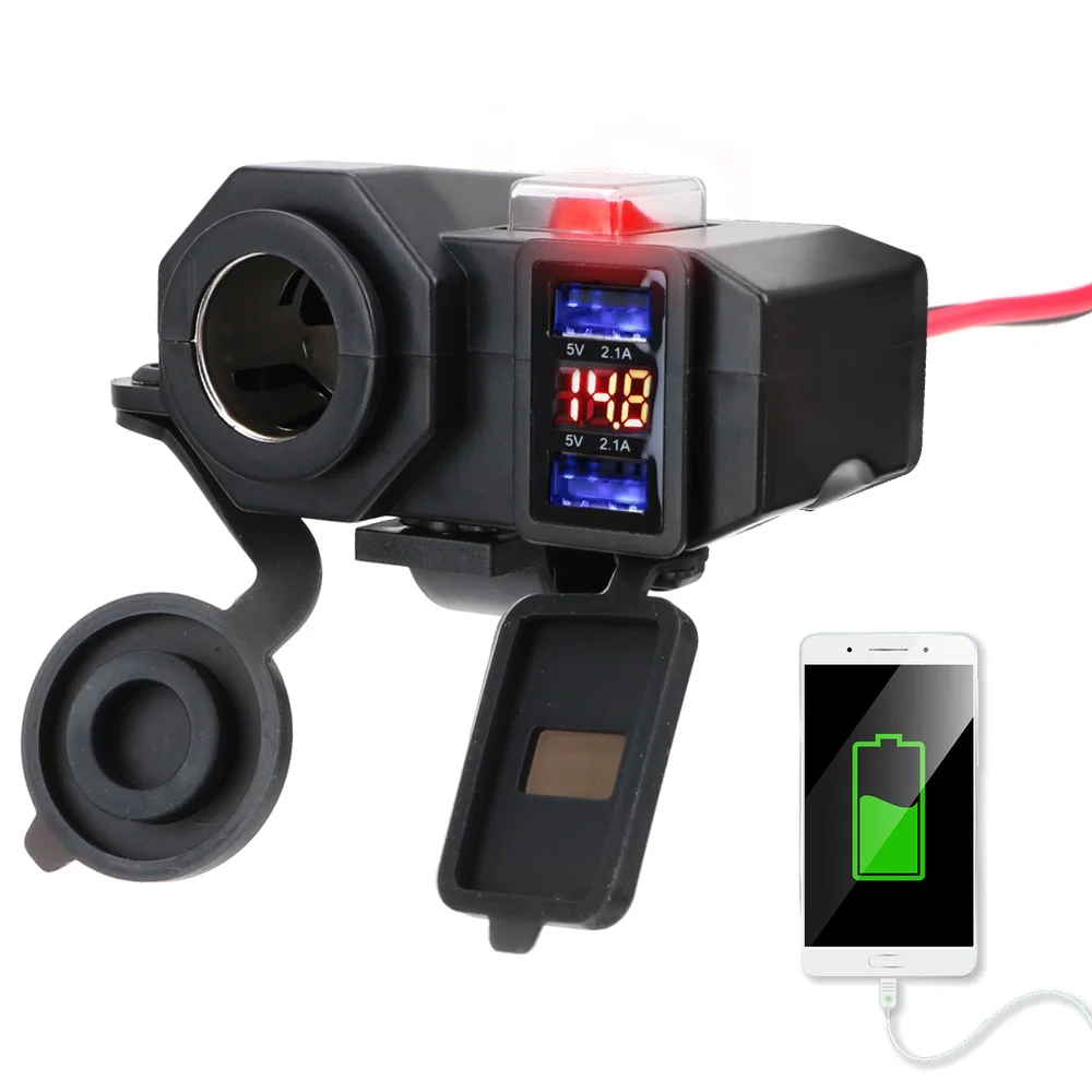 

For Phone Dual USB Port Cigarette Lighter Socket Digital Display 5V 2.1A Adapter Power Supply Motorcycle Handlebar Charger