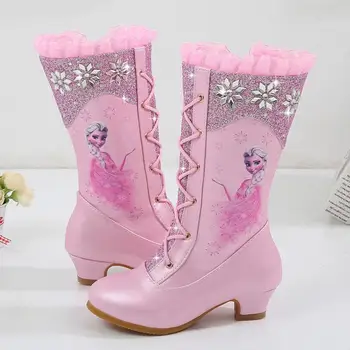 

Children Winter Boots Fur Girls High Heels Snow Boots Glitter Kids Princess Dress Boot Pu Leather Mid-calf Plush Warm Butterfly