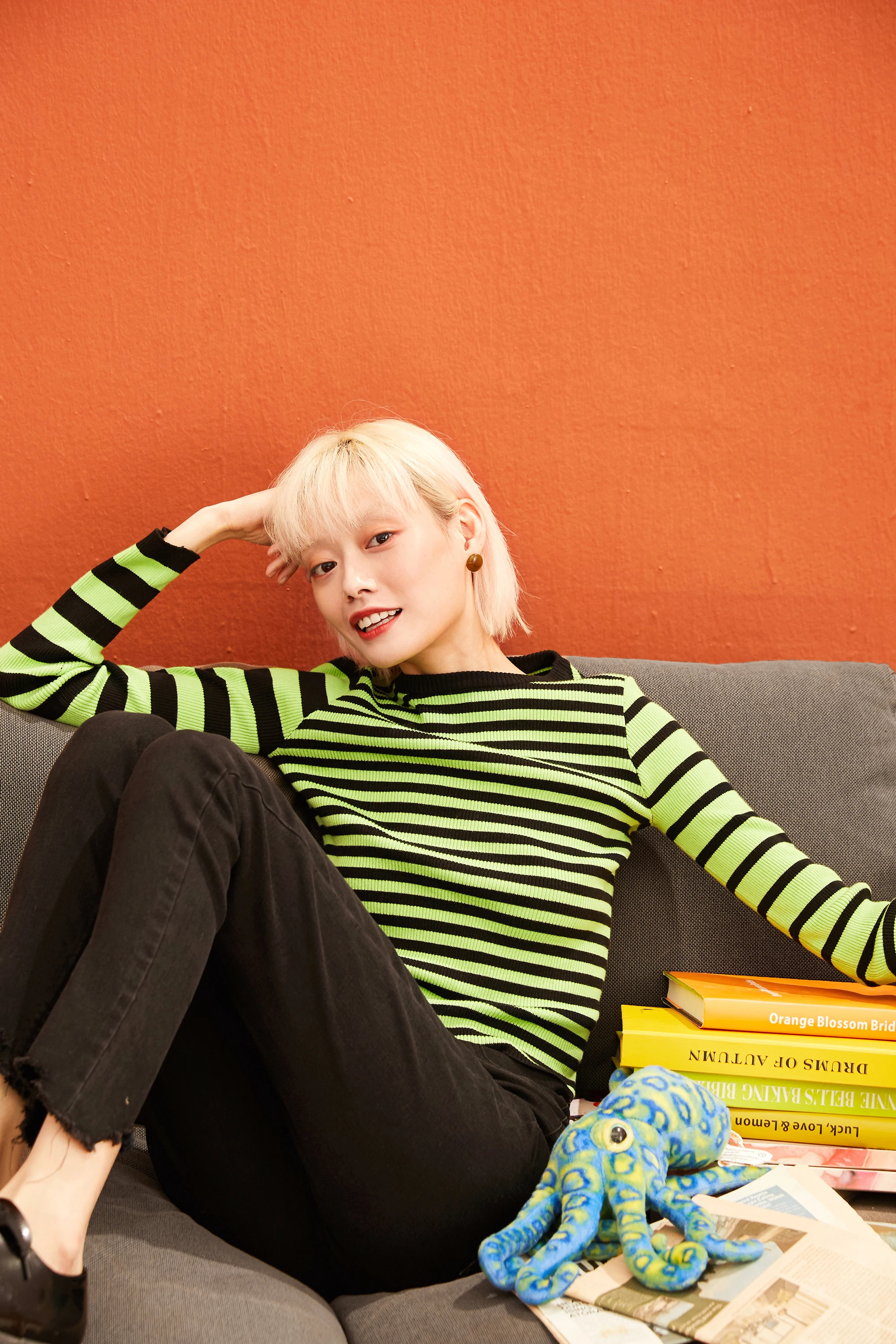 SAM'S TREE Green Stripe Skinny Pullovers Women Sweaters Winter Fashion Female Irregular Sleeve Leisure Office Ladies Tops