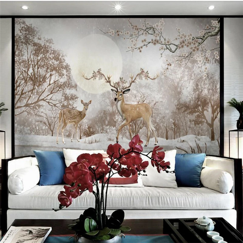 wellyu-Nordic-aesthetic-forest-deer-art-TV-background-wall-painting-custom-large-mural-green-wallpaper-papel (1)
