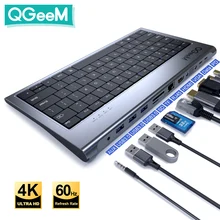Qgeem usb c hub para macbook pro triplo tipo de exibição c hub para dupla 4k hdmi & dp micro sd leitores de cartão rj45 aux pd usb hub adaptador