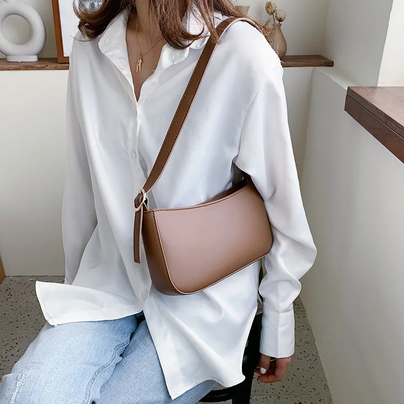 LEFTSIDE Cute Solid Color Small PU Leather Shoulder Bags For Women 2021 Simple Handbags And Purses Female Travel Totes