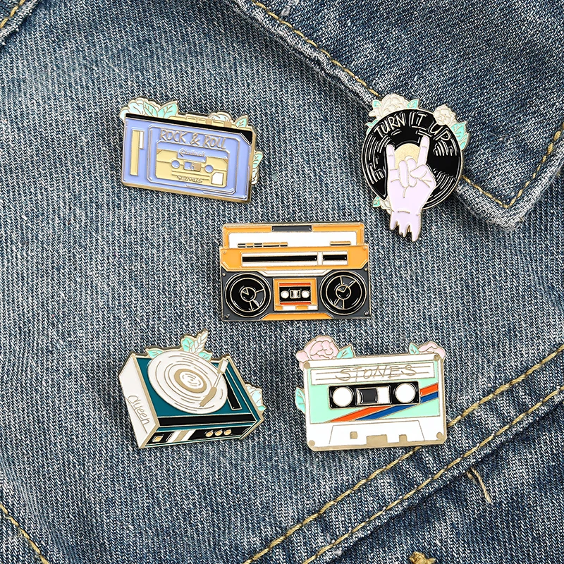 QIHE JEWELRY Music Enamel Lapel Pins Classic Phonograph Vinyl Records Brooches Badges Fashion Pins Gifts for Friends enamel pins,pin brooches,clothing brooch,enamel brooches,art brooches