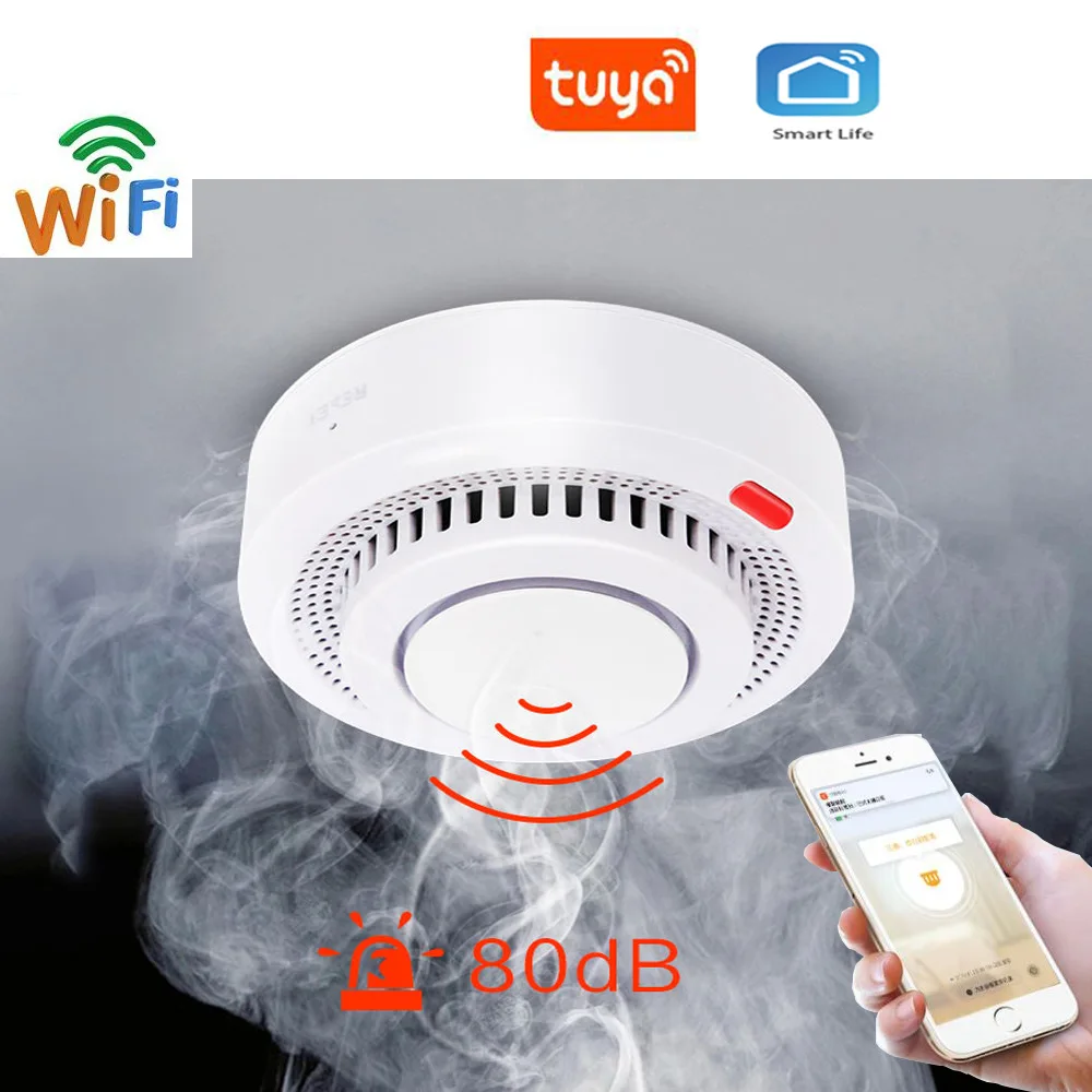 Детектор дыма Tuya с Wi-Fi датчик Пожарной Сигнализации автономный работает от